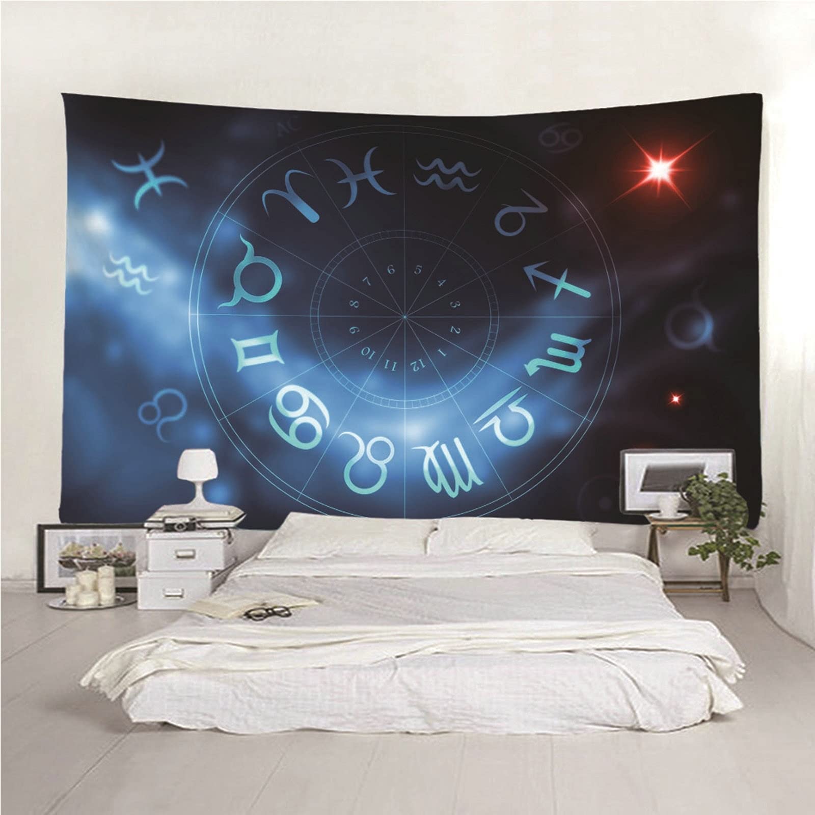 Aeici Tela Pared Playa, Manta Pared Decorativa Tapiz Patrón Simple de Doce Constelaciones- Azul, 240x220CM