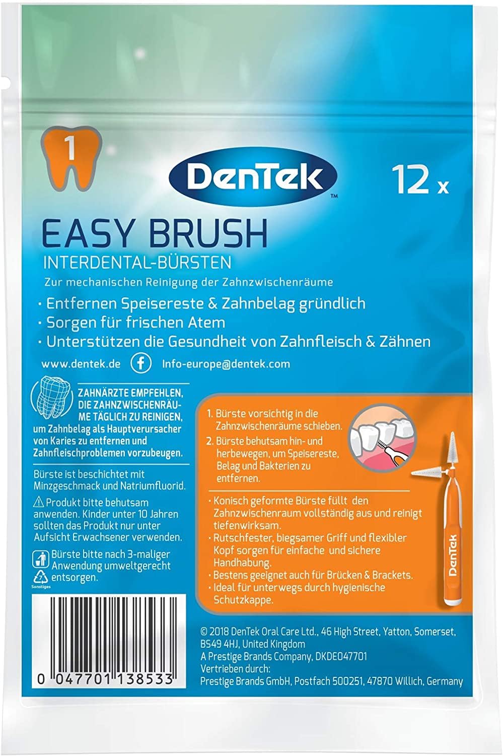 10 x Dentek Easy Brush 2.0 mm – 3.0 MM Extra Fein ISO: 1