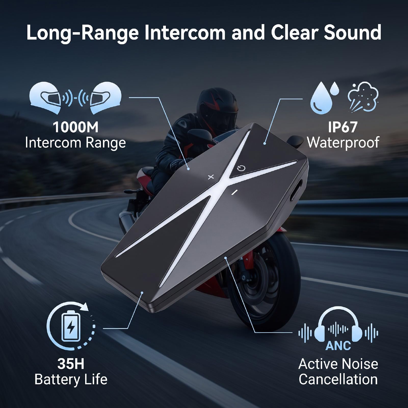 Sxhlseller Oreillette Bluetooth Moto, 1000m, Ip67