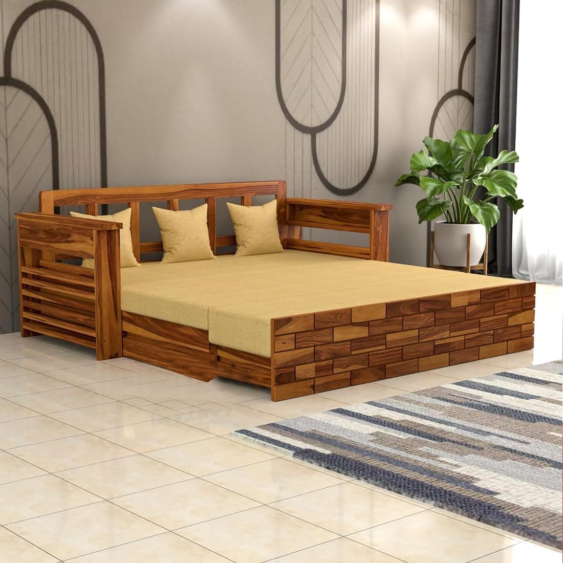 Solid Sheesham Wooden Sofa Cums Bed with Mattress for Living Room | Rosewood 3 Seater Sofa Cums Bed for Bedroom Without Pillow (Walnut,Gantor, 3 Seater) Solid Sheesham Wooden Sofa Cums Bed with Mattress for Living Room | Rosewood 3 Seater Sofa Cums Bed for Bedroom Without Pillow (Walnut,Gantor, 3 Seater)