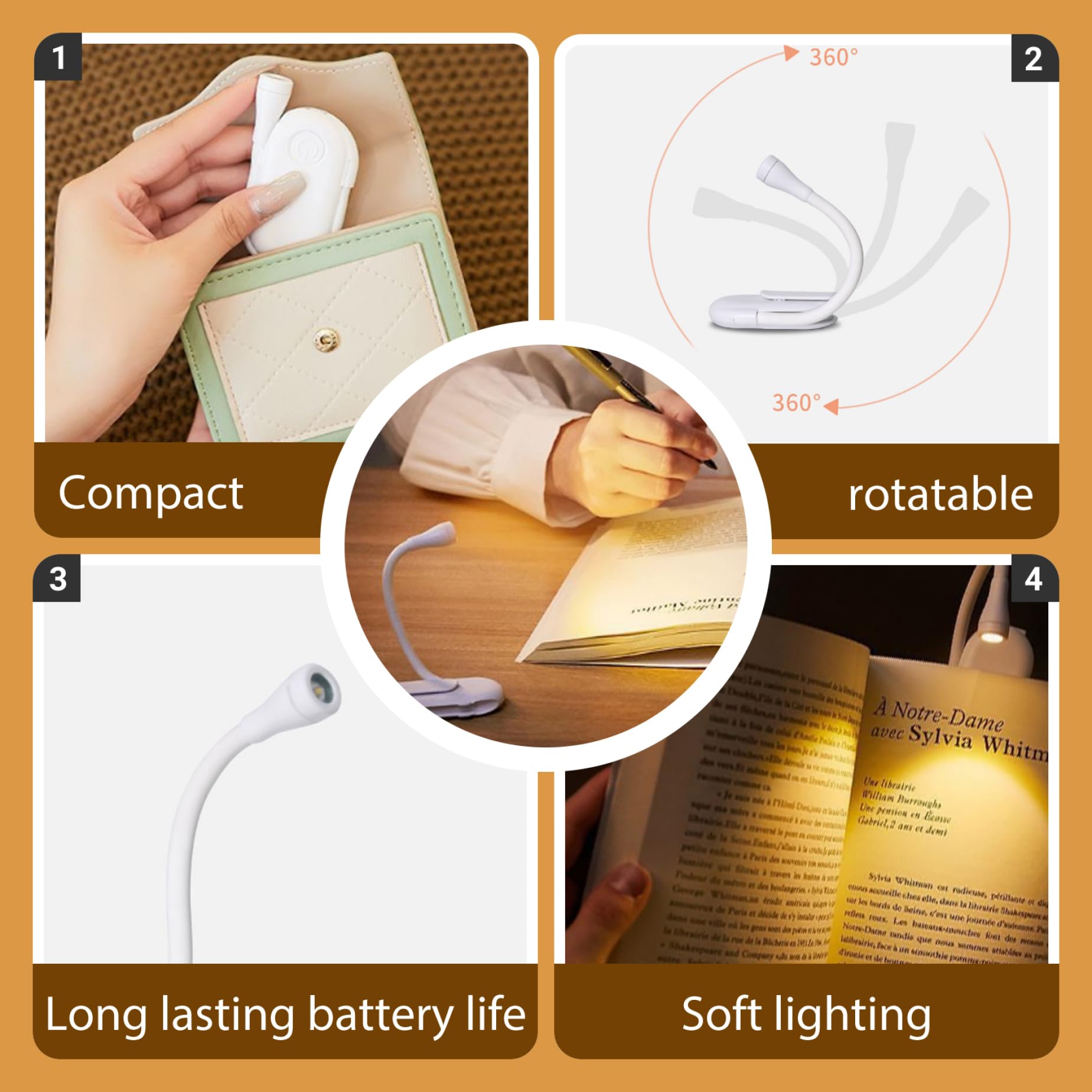 Reading Light, 3 Color Temperatures ? Stepless Dimming Book Light for Reading at Night, Clip on/Standing Lamp, Rechargeable Book Lamp