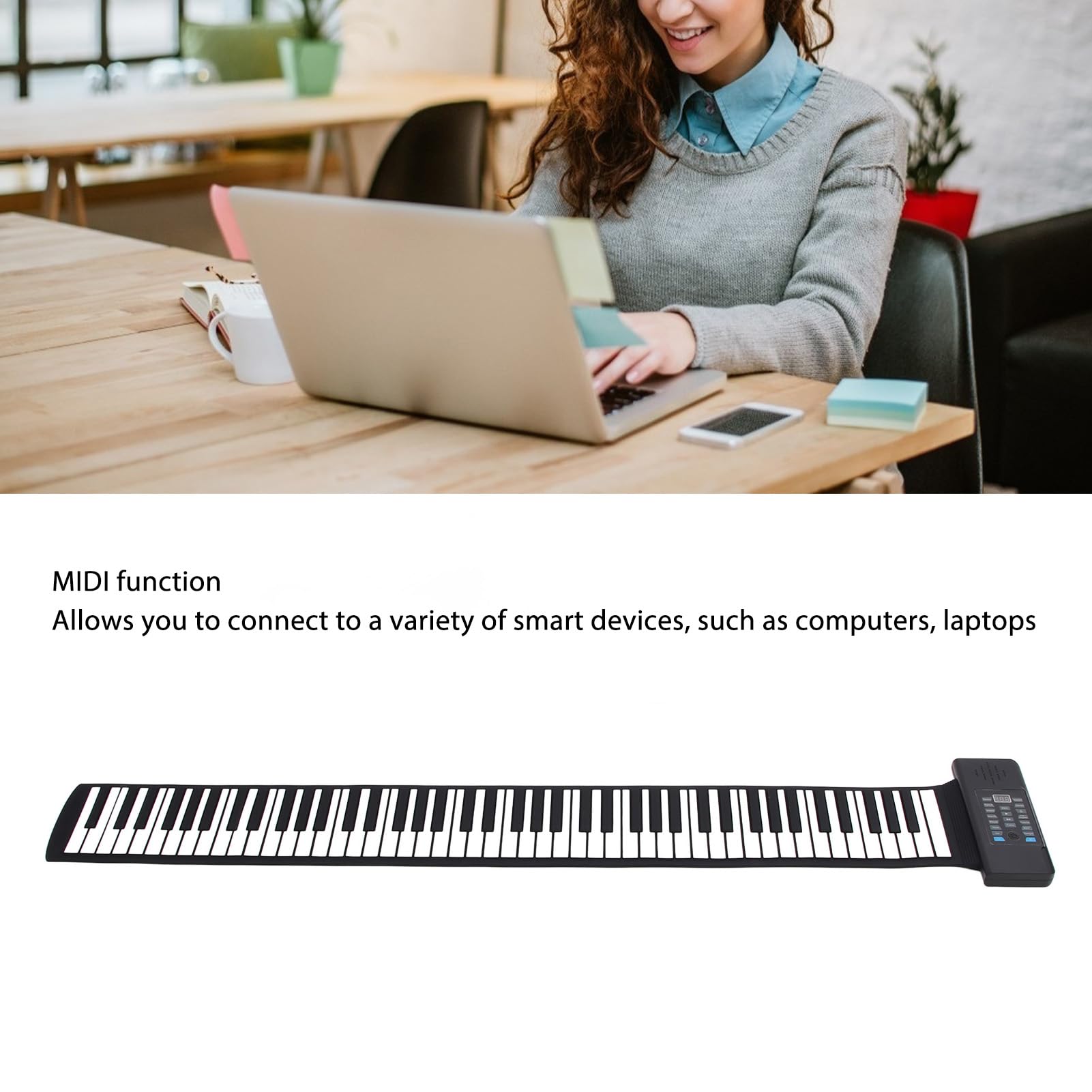 Tastiera arrotolabile a 88 tasti, pianoforte elettronico portatile ricaricabile a mano, pianoforte arrotolabile a mano con 128 ritmi di toni, 15 brani demo, funzione MIDI