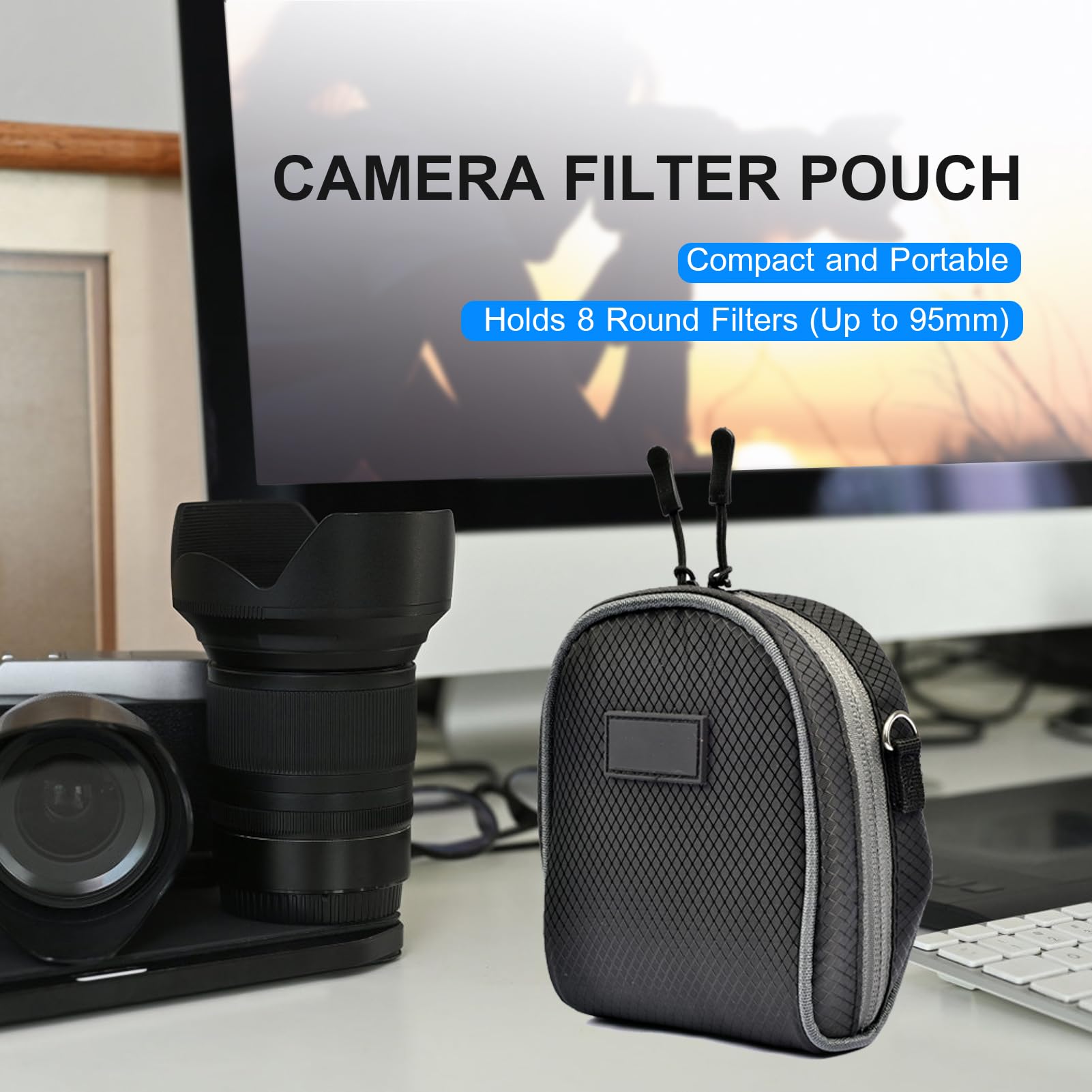 Yunseity Custodia per Filtro per Obiettivo a 8 Tasche con Tracolla, per Fotocamera in Nylon Antipolvere per Filtri Rotondi Fino a 95 Mm