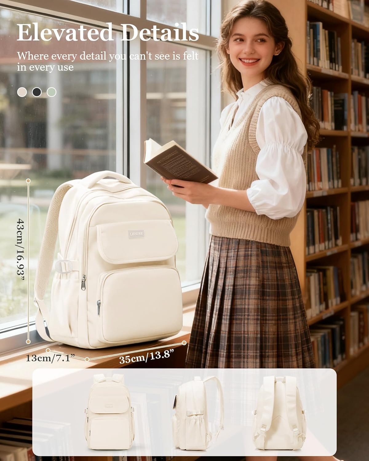 Cute Middle School Backpack For Teen Girls,Waterproof Casual Bookbags,Lightweight Travel Daypack,Basic Laptop College Backpack For Women(White) - Image 2