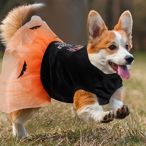 Miniatura 5 de Vestidos de Halloween para perros pequeños disfraces de murciélago de Halloween para cachorros, faldas de tul ligeras para fiesta de perritos con