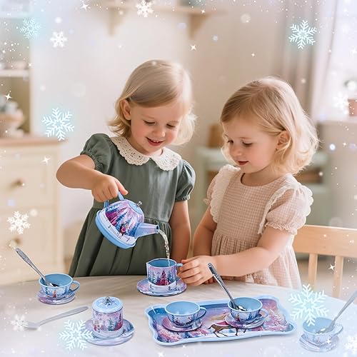 Miniatura 8 de Juegos de fiesta de té para niños pequeños de 3 a 5 años, juguete de la hora del té de PRE-WORLD con bandeja, tetera, tazas de té, jarra de crema,