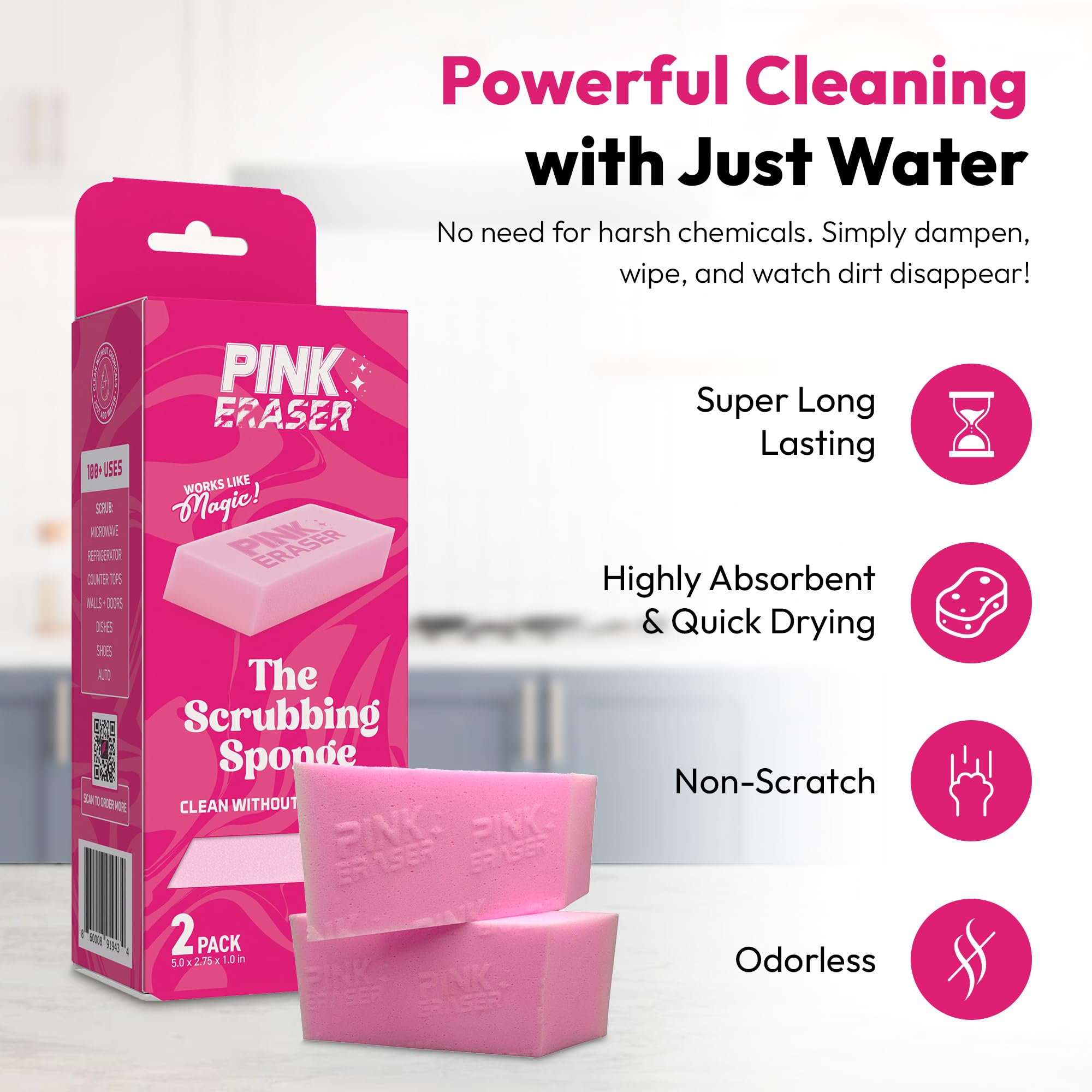 Pink Formula Pink Eraser – The Ultimate Scrubbing Sponge, Extra Durable, 2-Pack