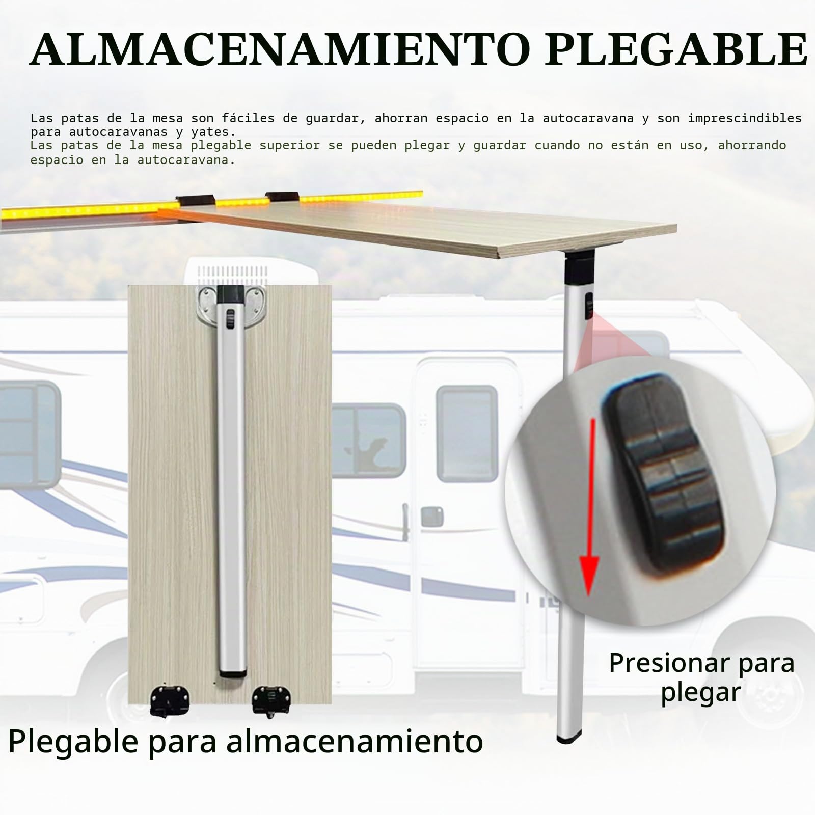Pata De Mesa Extraíble Y Riel Deslizante para Yate De Autocaravana, Patas Plegables De 73 cm/28 Pulgadas, Rieles Guía De 100 cm/38 Pulgadas, Soporte De Base De Mesa para Autocaravana