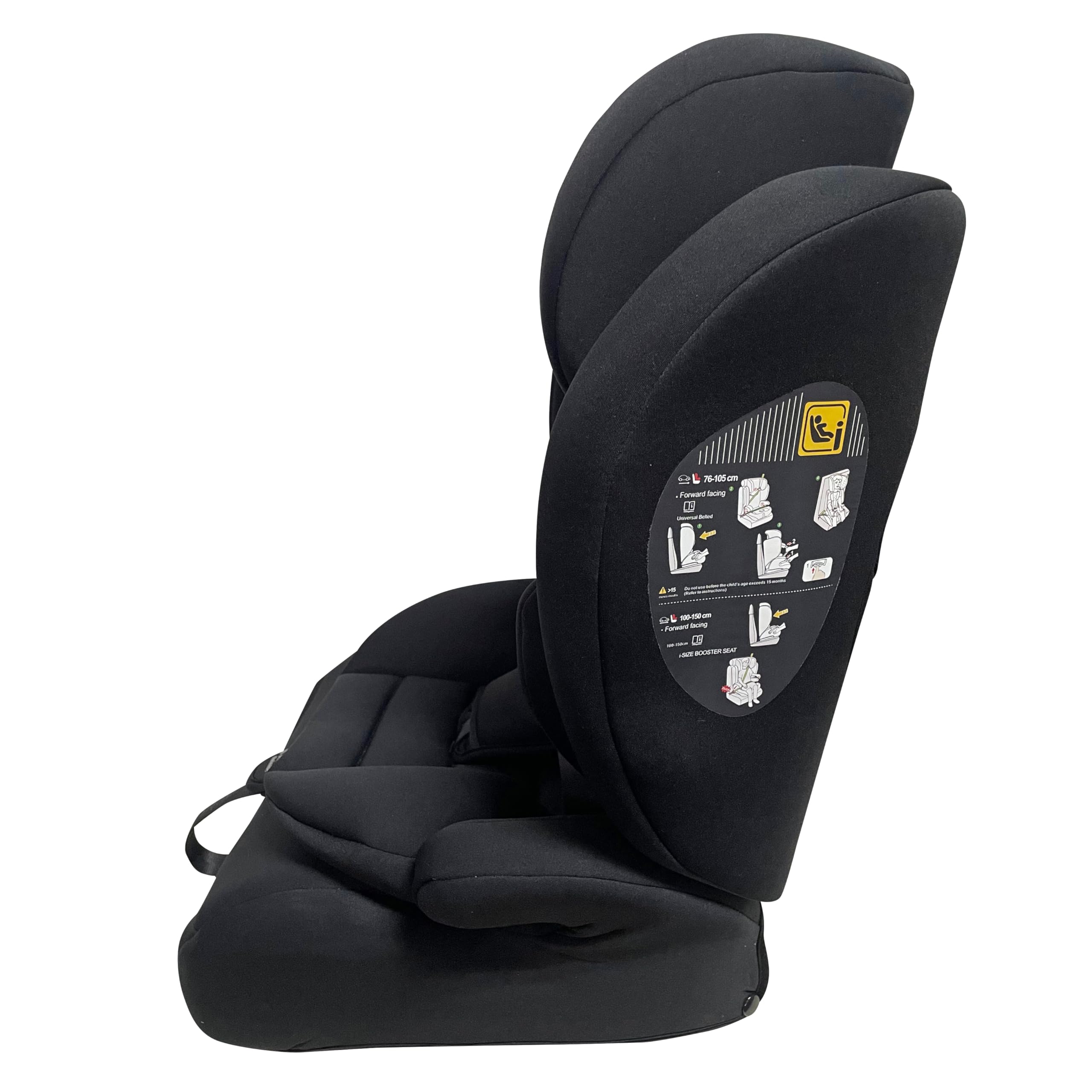 Silla de Coche i-Size 76-150 cm (15 meses–12 años) Grupo 1 2 3, Ligera 5 kg, Instalación con Cinturón, Arnés 5 Puntos, Protección Lateral – Asalvo Nómada Pro Negro