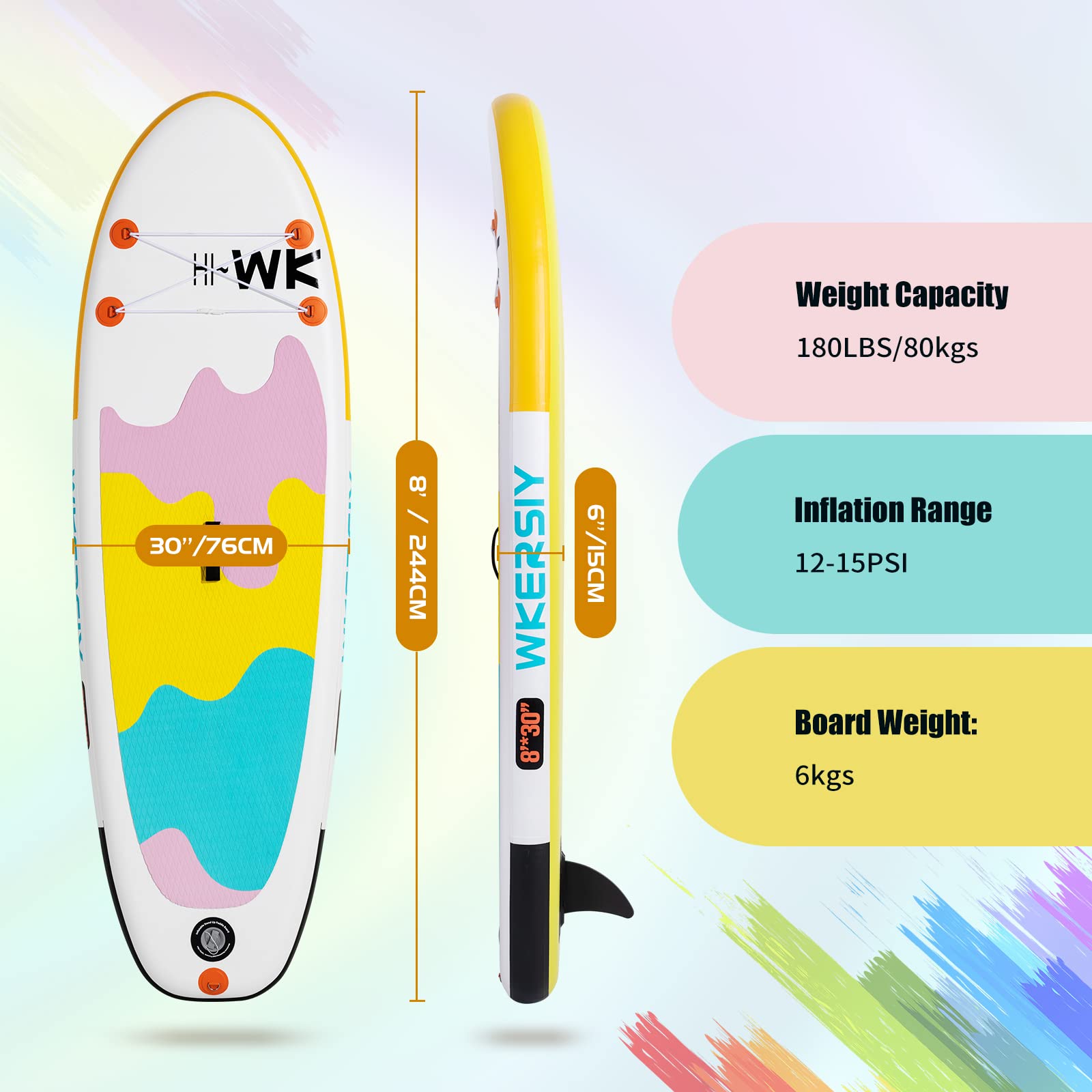 WKERSIY Kids Inflatable Paddle Board Set, Yellow and Green, with Suitable for Kids Accessories ISUP Paddle, Backpack, Leash,and Pump, Easy to Carry for Kids (Yello/Pink)