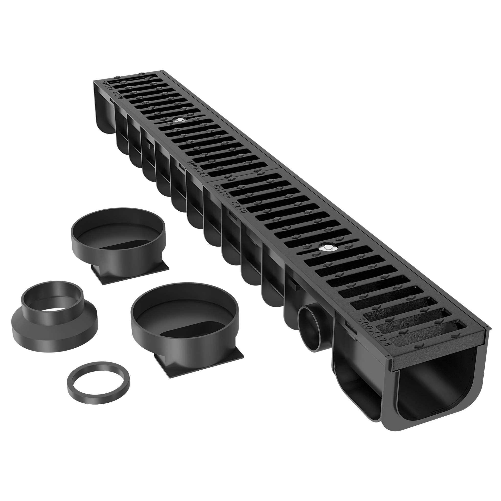 Wiltec Black Drainage Storm Ground Channel 1M 25T Heelguard Cast Iron Rain Waste Sewage Water Drain