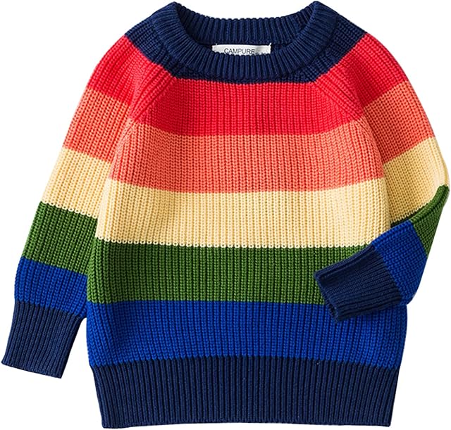Aiihoo Toddler Boys Girls Rainbow Striped Jumper Tops Kids Unisex Long Sleeve Knit Sweater Shirts