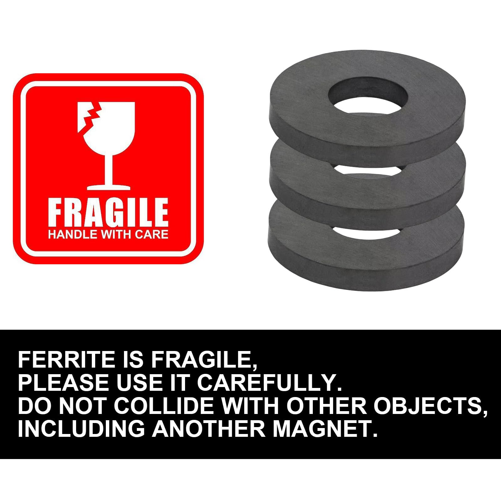 Aicharynic Lot de 2 anneaux magnétiques, Ø 70 mm x 32 mm x 15 mm en ferrite avec trou, anneau magnétique résistant avec anneau perforé, pour industrie, bricolage, projets scientifiques