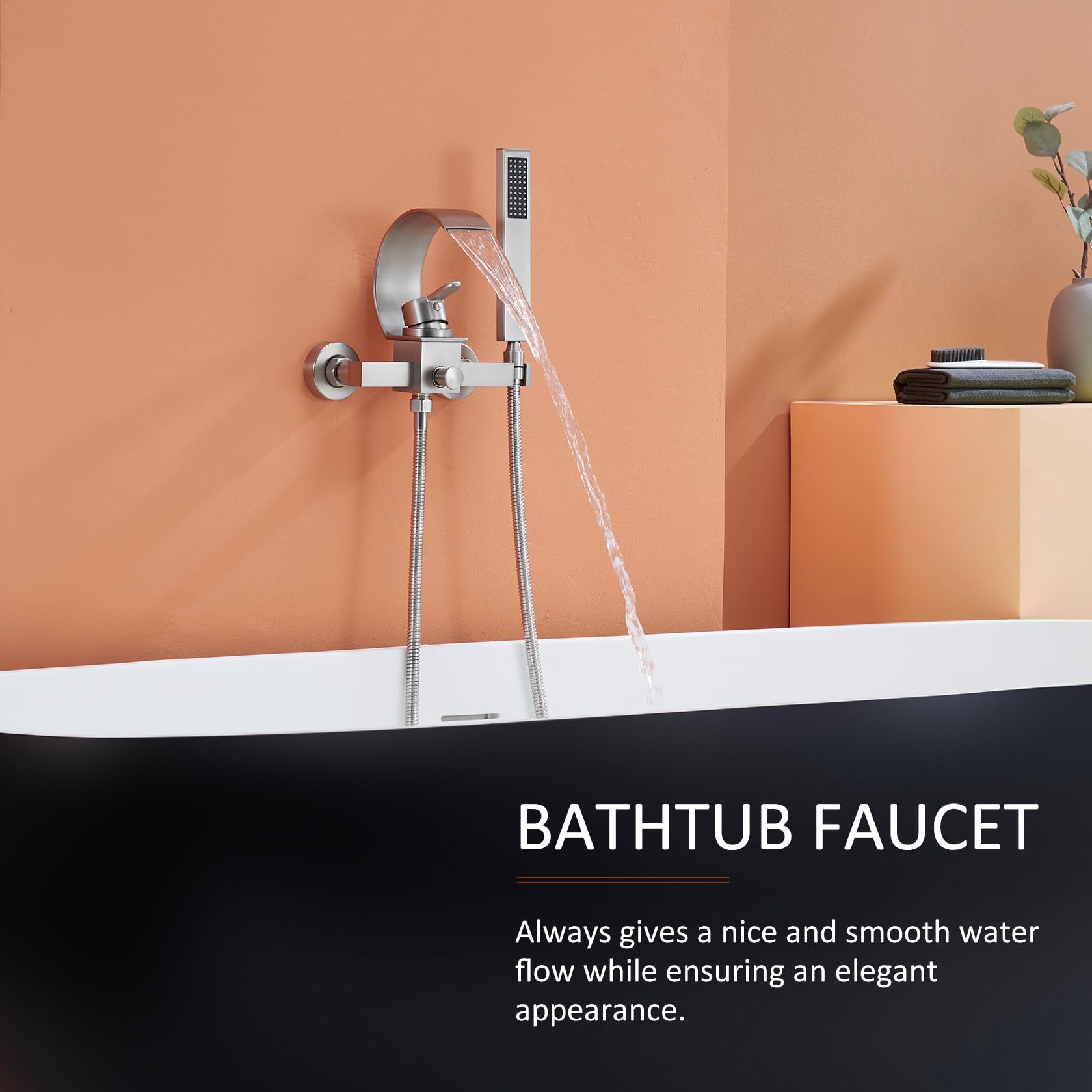 MONDAWE Badezimmer-Armatur Gebürstetes Nickel - Wasserfall-Auslauf, Massives Messing, 3-Loch-Montage (20,3 Cm Abstand)