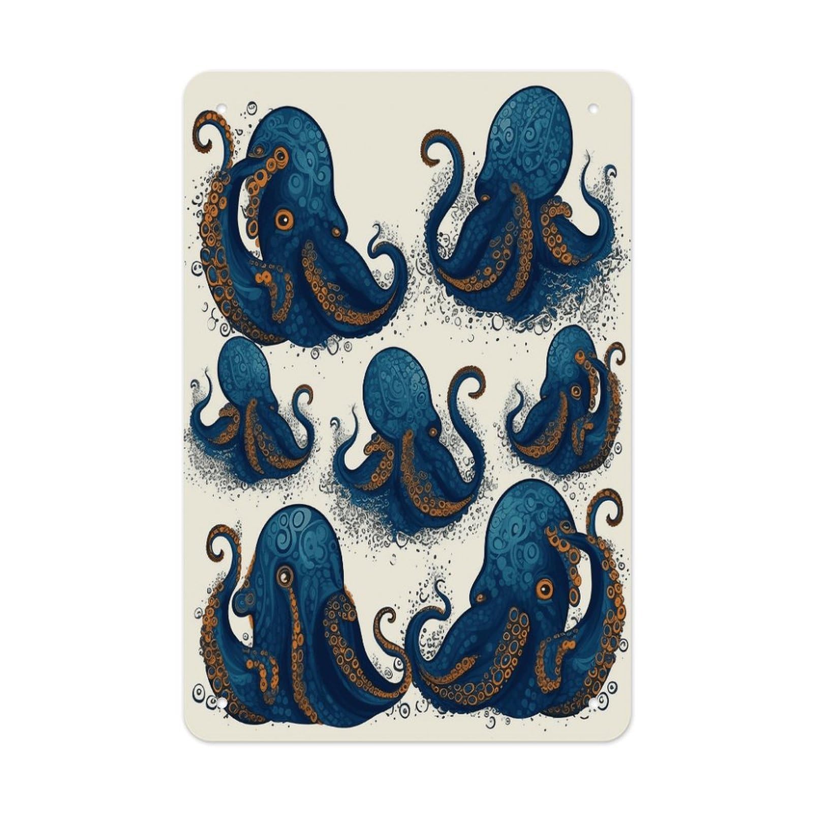 LDGSUPH Tentacles Octopus Wall Art Prints Folded Edge Iron Sheet Painting with Holes for Wall Prints Decorative Picture Metal Signboard Decor Painting for Outdoor Indoor Wall Decor