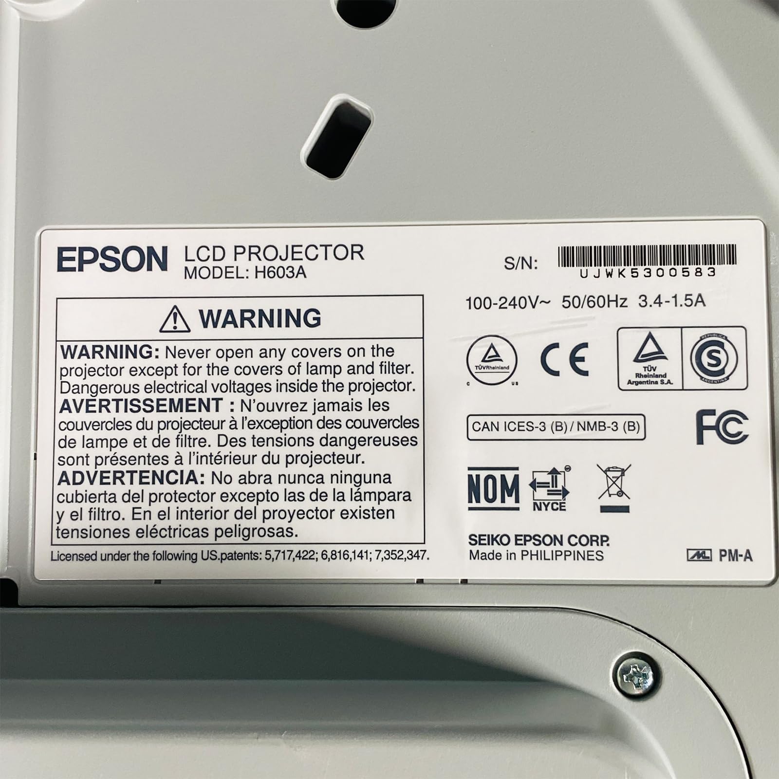 Condition photo showing As Is for Epson PowerLite 575W 3LCD Projector 1080i WXGA Ultra Short Throw 2700 ANSI HDMI, Bundle Remote Control HDMI cable Power cable