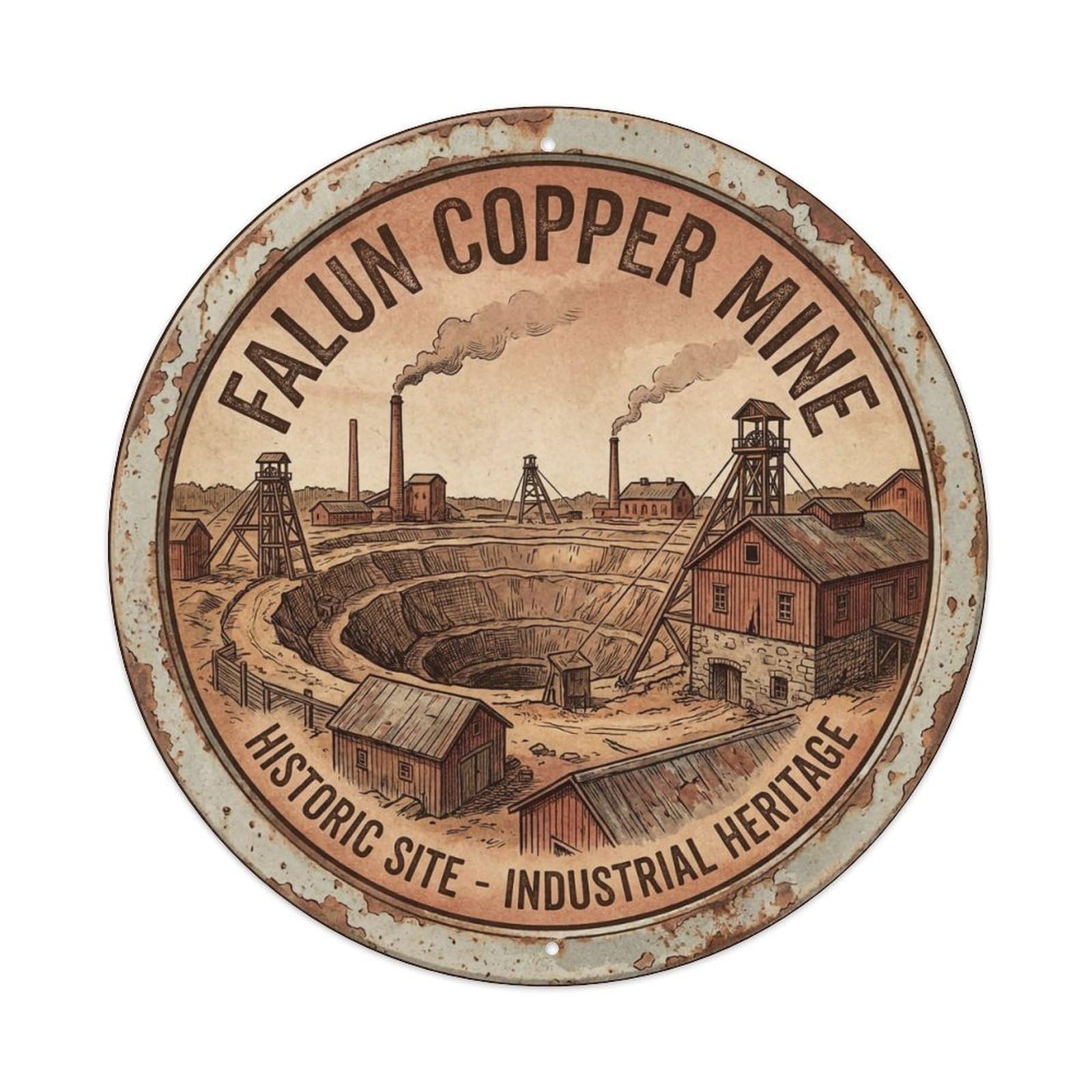 Okahys 8X8inch(20X20cm) Vintage Travel Falun Copper Mine Sweden Industrial Metal Tin Sign
