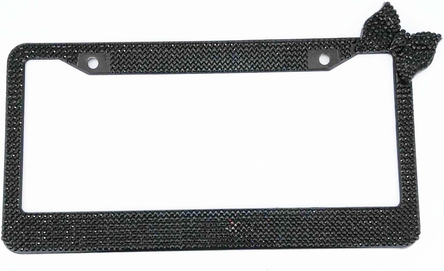 Pure Handmade Rhinestone Crystal Black Bling License Plate Frames 12 Rows of Diamonds with 2 Holes (12inch × 6.3inch)
