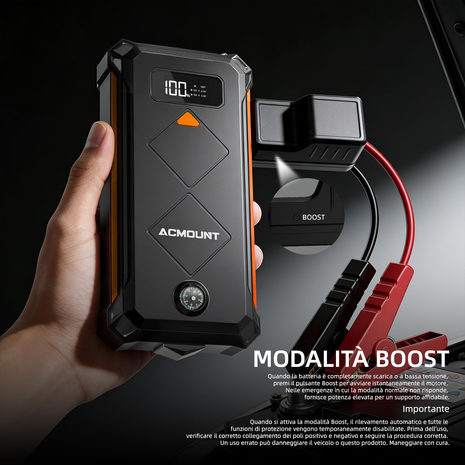 Acmount Avviatore Batteria Auto, 7000A Booster Avviatore Auto per(12L Gas/10L Diesel), Starter Batteria Portatile Jump Starter con LED/LCD Booster Avviamento