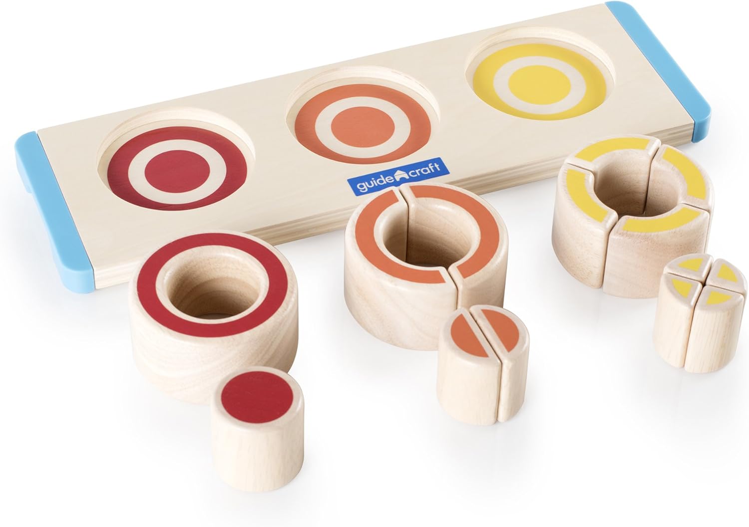 Guidecraft Nesting Circle Fractions - Smooth Wooden Shapes Sorting Game, Kids Early Educational STEM Toys