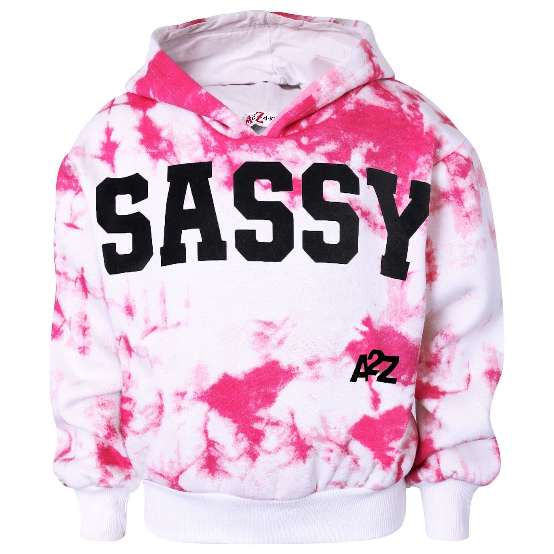 A2Z 4 Kids® Enfants Filles Survêtement Rosé Designer Tie Dye Sassy Imprimer Toison Encapuchonné Crop Top Bottom Jogging Costume Joggers Âge 5-13 Ans