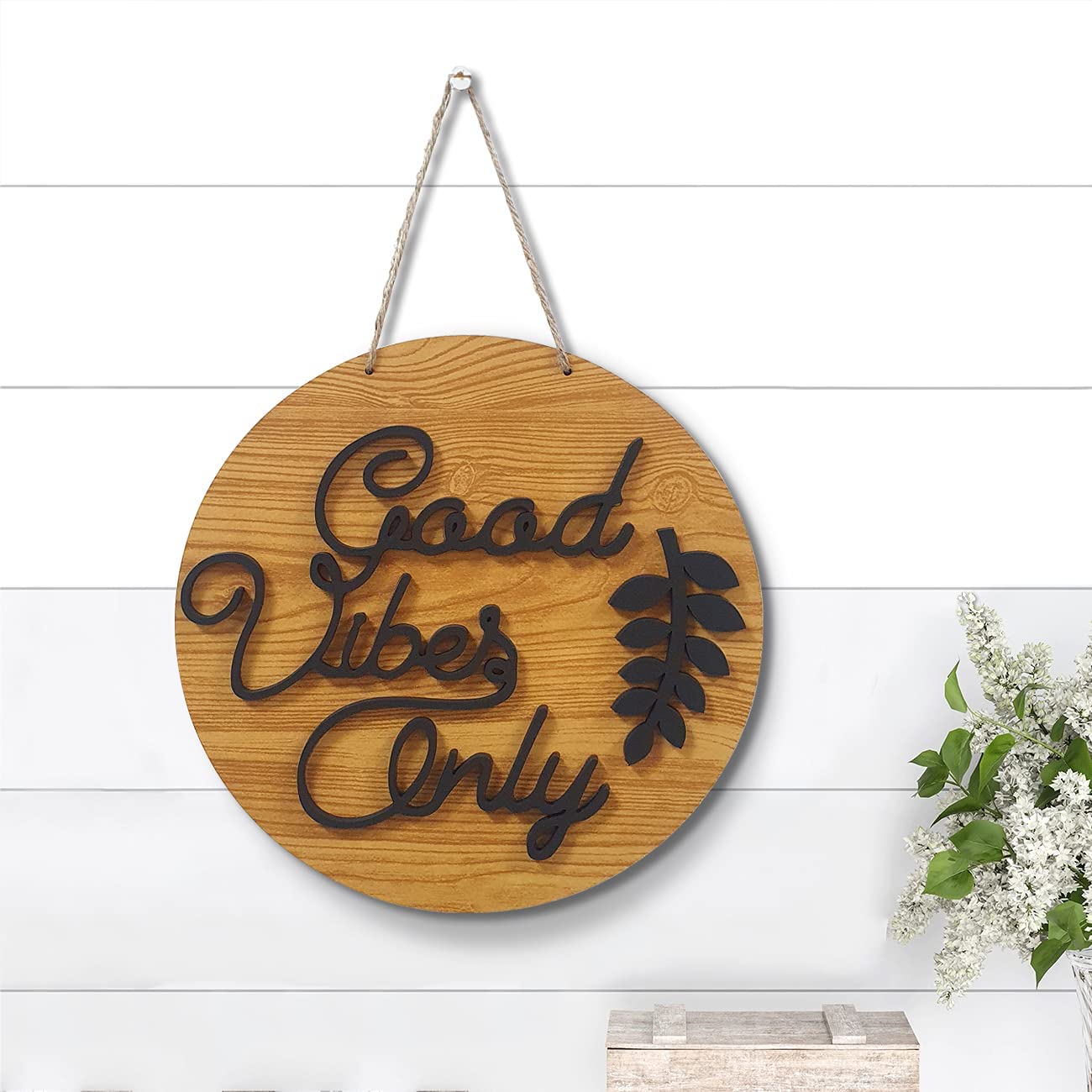GnG_NJ_0021 Welcome to Our Home Wall Sign for Home Decoration, Welcome to Our Home Sign for Door Wall Décor,Decorative MDF Plaque for Wall Decoration (10X10 Inches) (GOOD VIBES ONLY)