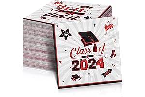 48Pcs Red and Black Graduation Napkins 2024 Disposable Graduation Cocktail Napkins