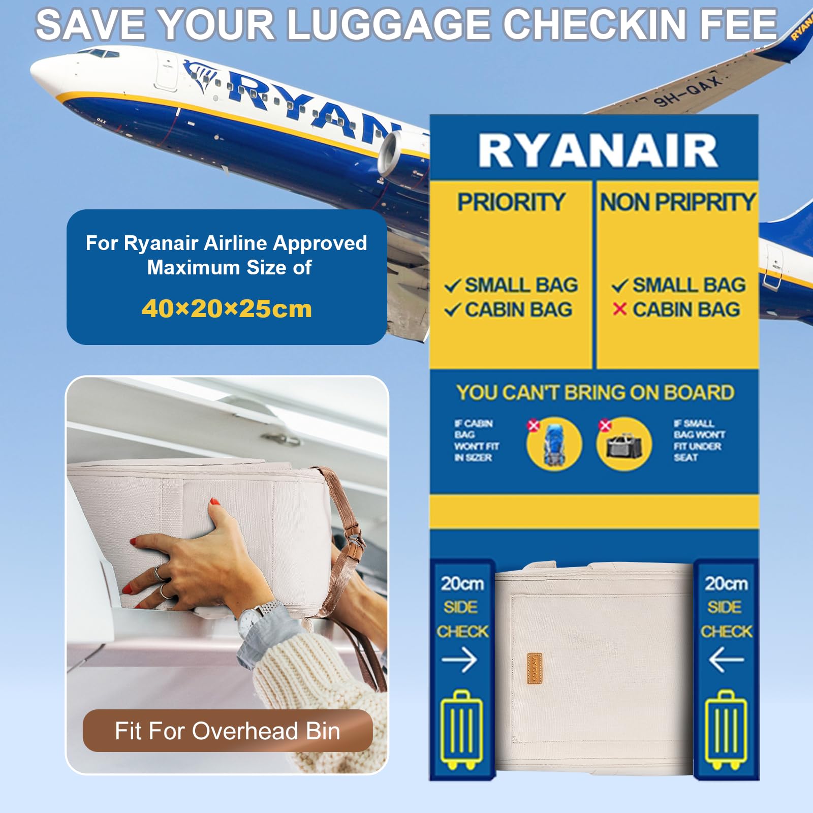 SZLX Borse da Viaggio 45x36x20 Zaino Easyjet Donna Zaino Ryanair 40x20x25 Bagaglio a Mano Zaino impermeabile uomo trekking, Borsa da Viaggio Cabina aereo Zaino per Laptop con Porta di ricarica USB