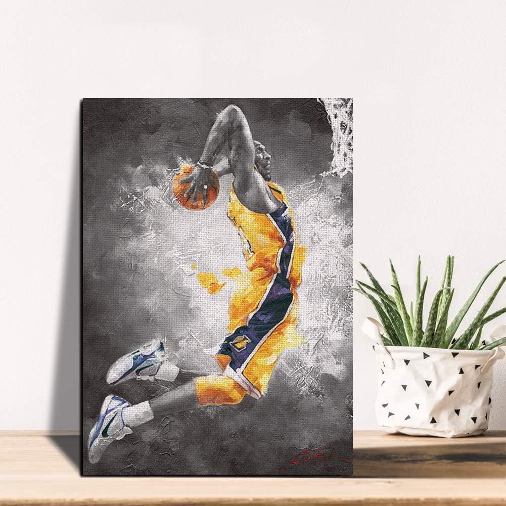 HONGRUIFAN Kobe Bryant Canvas Wall Art Painting Pictures - NBA Basketball Lakers Canvas Print with Framed artwork Poster 8x12 inch for Wall Hanging: Posters & Prints