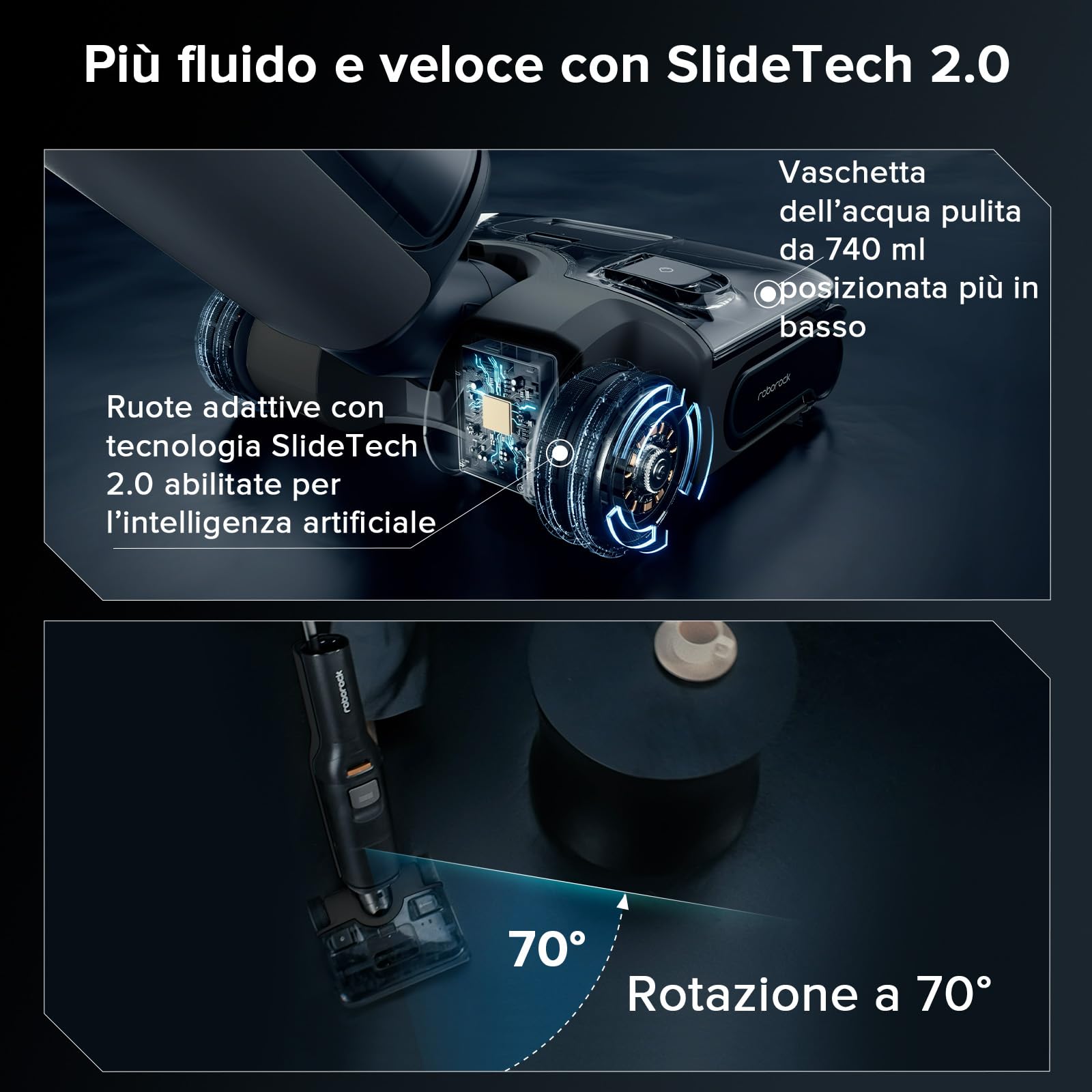 roborock F25 ACE Combo Aspirapolvere Senza Fili e Lavapavimenti 5 in 1, 20.000 Pa, Autopulizia a 90°C, Zero Grovigli, 180° UltraPiatto, Pulizia Bidirezionale, Controllo WiFi, per Parquet e Piastrelle