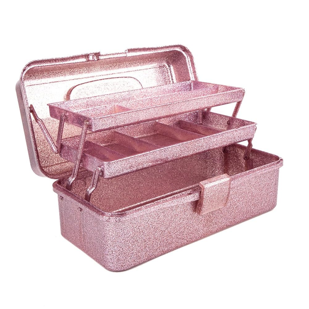 Rfeeuubft Pink Glitter & Craft Tool Storage Box,3-Layer Stackable Carry Tackle Box Sewing Box Organizer For Art