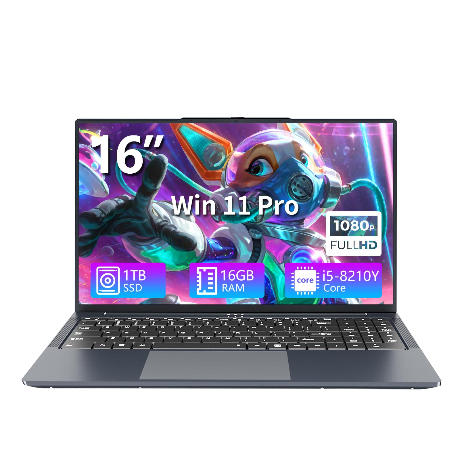 16" Ordenador Portátil Core i5 8210Y (up 3.6GHz) Procesador, PC Portatil Win 11 16GB RAM 1TB SSD, Pantalla IPS Teclado Numérico Retroiluminado RJ45 USB3.0 HDMI BT5.0 laptop Multitarea y Movilidad