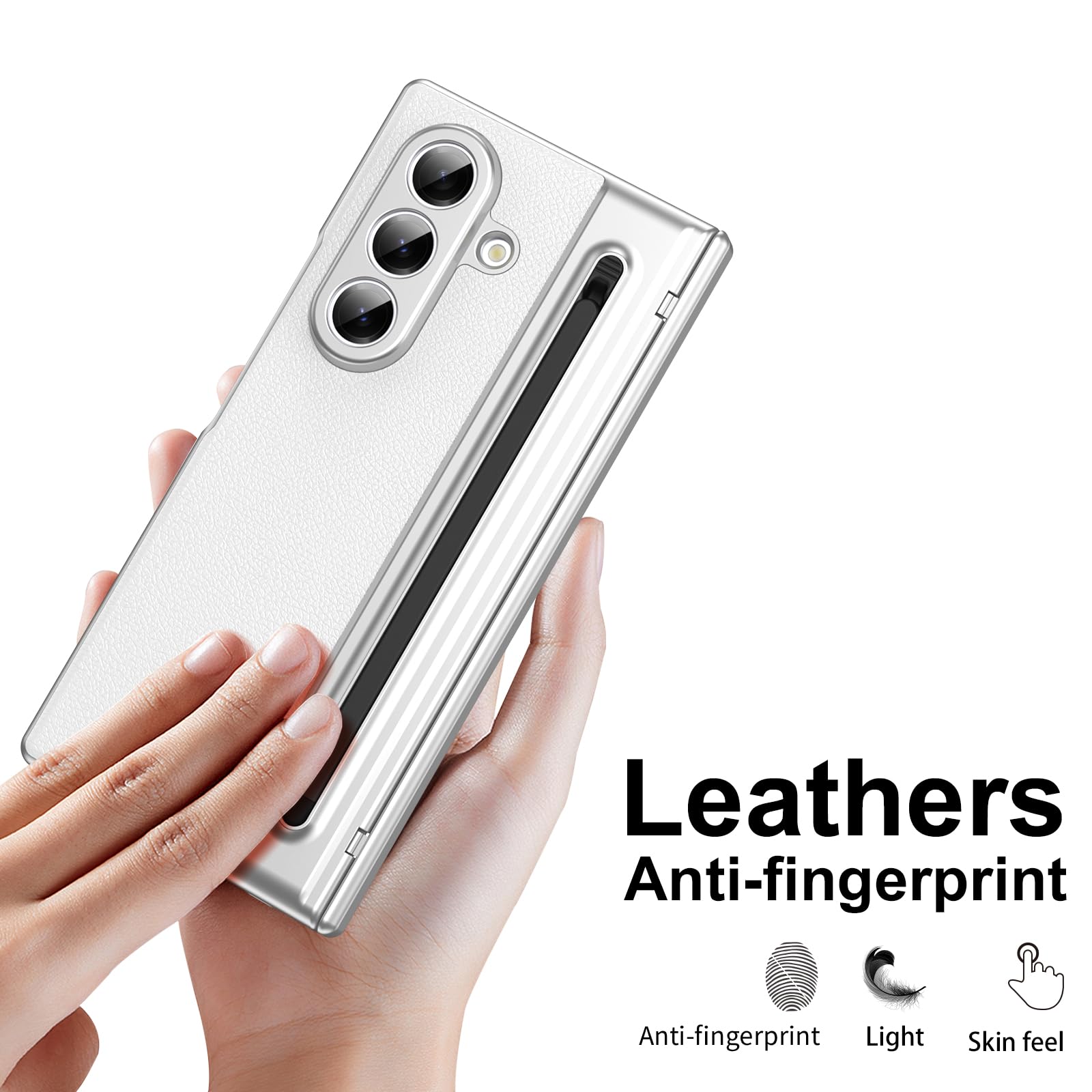 Custodia per Galaxy Z Fold7 con penna stilo, custodia per Fold 7 con protezione per lo schermo + slot per S Pen, custodia in pelle per Samsung Galaxy Z Fold7 con cerniera-Bianco