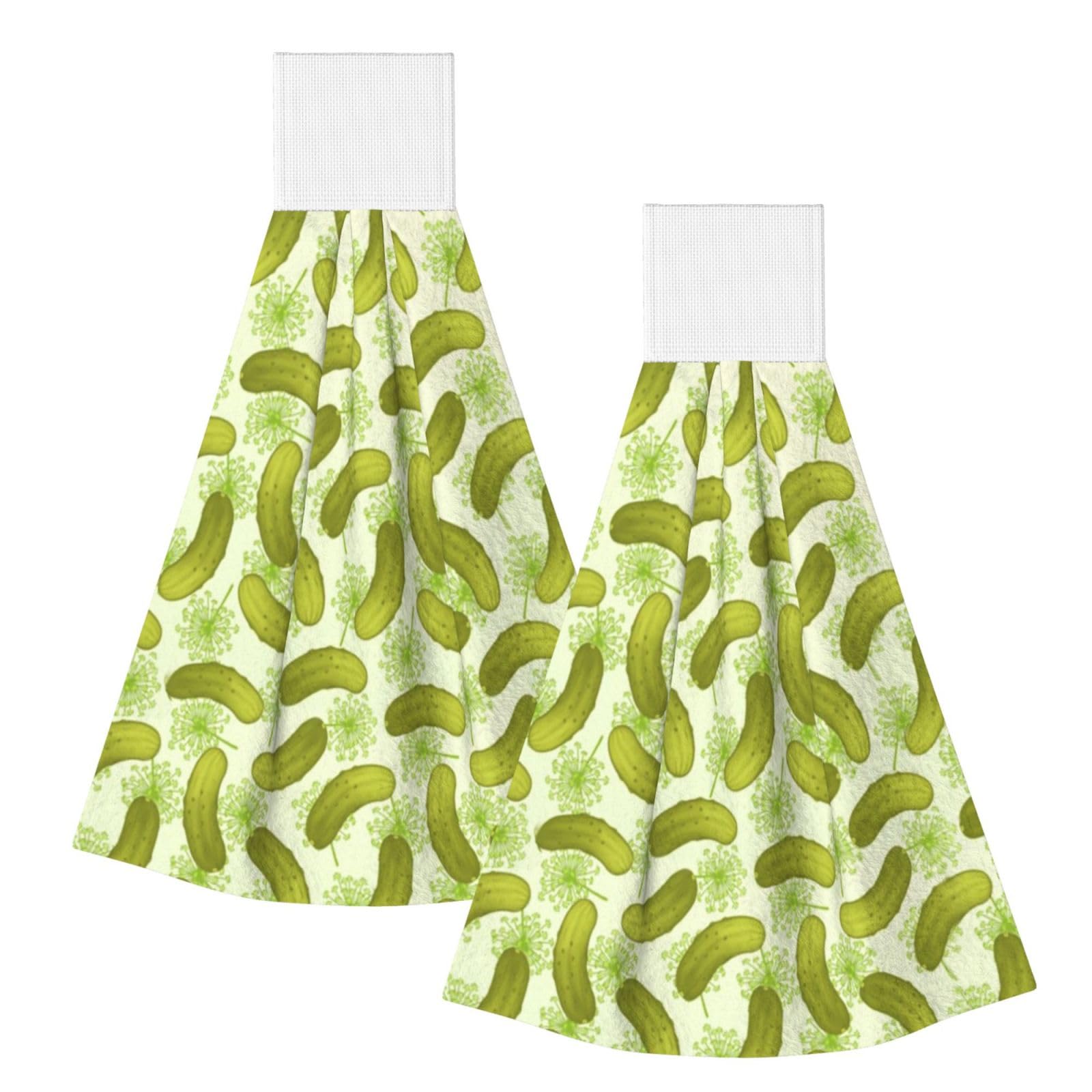 DOPKLNA Dill Pickles, 2 Pcs Hanging Coral Fiber Hand Towels for Bathroom, Absorbent Kitchen Towels