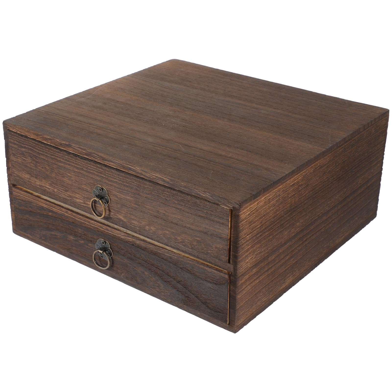 Garneck Boîte Tiroir en Bois Marron Vintage à 2 Niveaux, Boîte de Rangement à Tiroirs Solide et Empilable pour Articles Divers Design Fonctionnel et Capacité de Charge Élevée