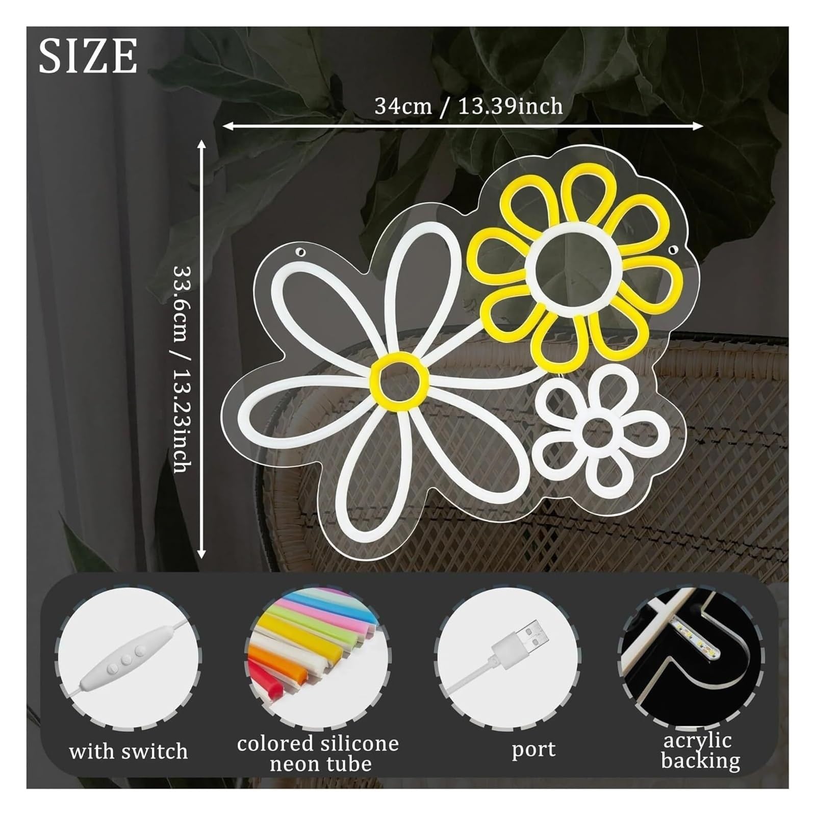 LED Lampada al neon Insegne luminose al per neon, decorazioni fatte a mano a forma di fiore, ideali per negozi dolciumi o camerette