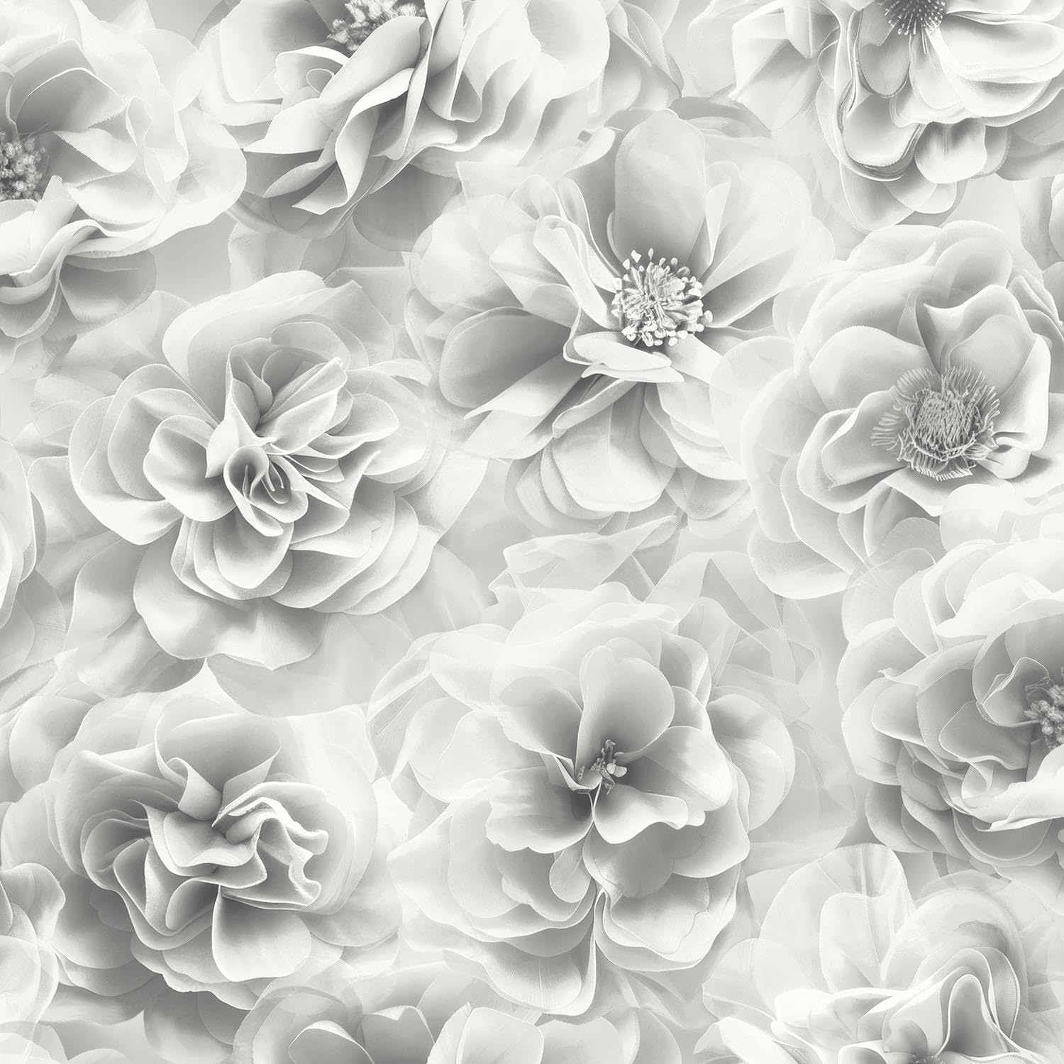 Yöl Silver Bloom Wallpaper - Floral Roses Flowers Naturistic Glamorous Stylish - Pearlescent Effect Feature Wall