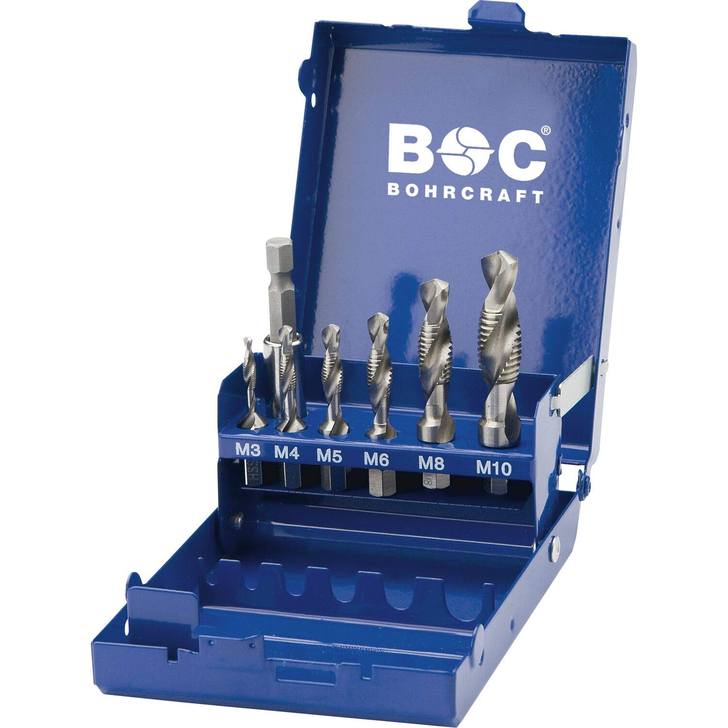 Bohrcraft Gewindeschneider + Gewindebohrer – Maschinen-Kombi-Gewindebohrer-Set HSS M3-M10 1/4" 6-kant Schaft