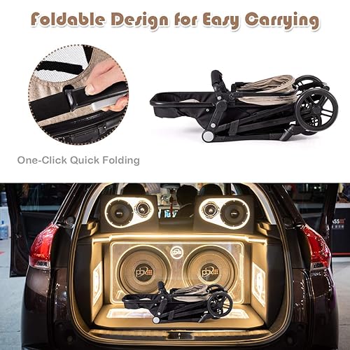 Miniatura 6 de BABY JOY Cochecito de bebé, cuna convertible 2 en 1 a cochecito, silla de paseo con funda para pies, soporte para tazas, gran espacio de Café