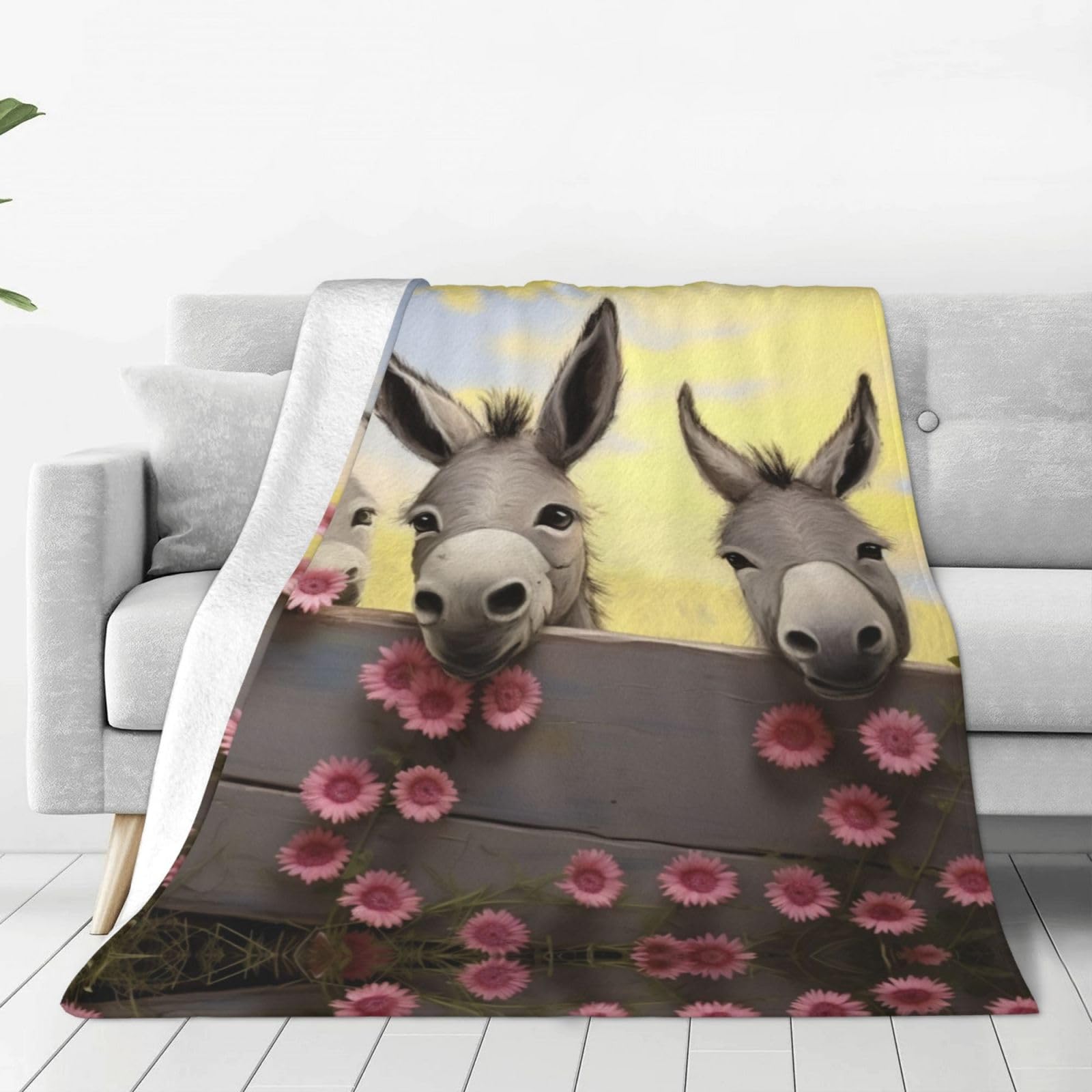 Couverture en flanelle super douce motif âne plaid de lit respirant doux pour la peau