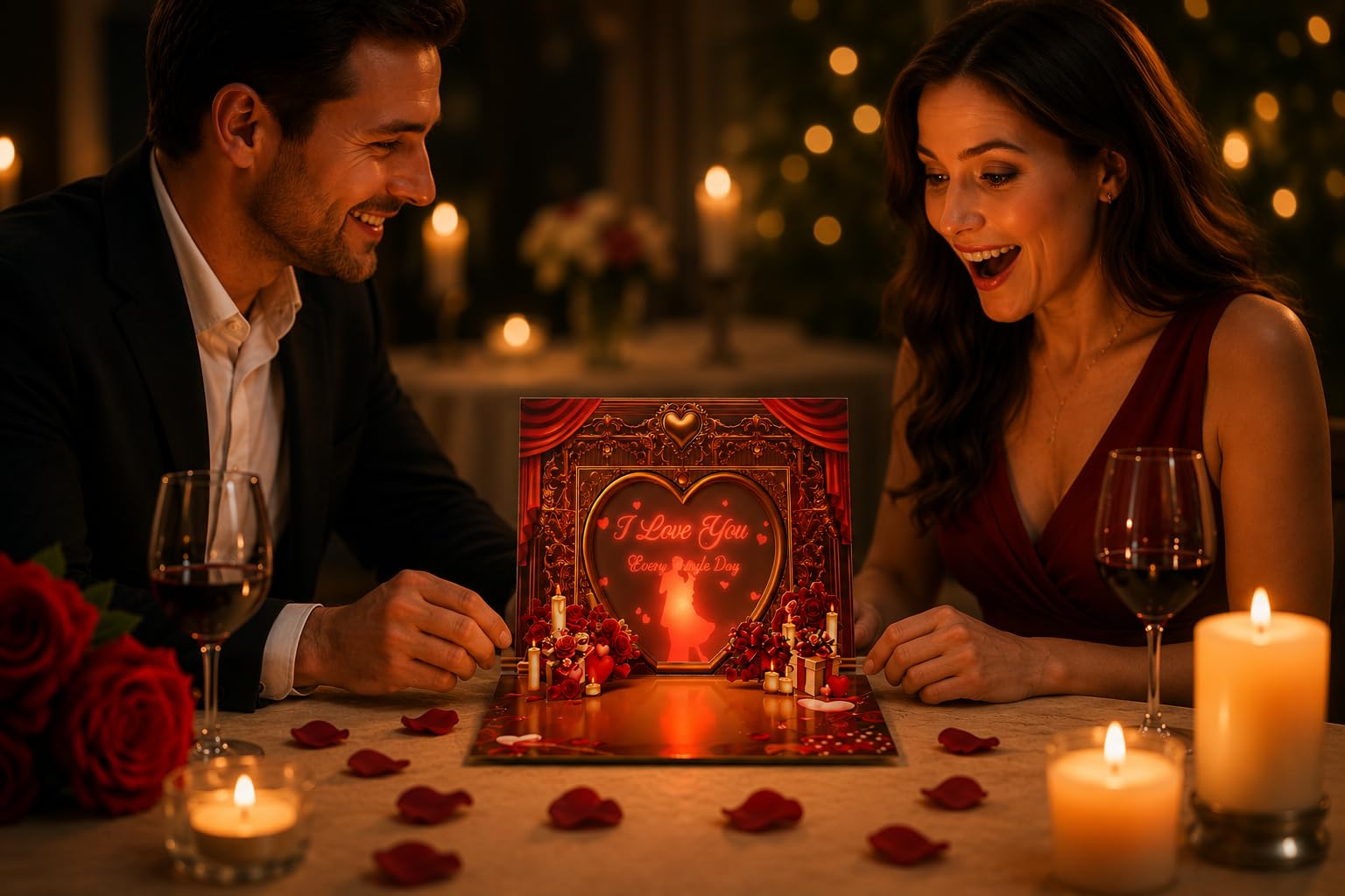 Romantische 3D-Pop-Up-Karte mit Musik & Lichtern, luxuriöses Liebesandenken zum Jahrestag, Valentinstag oder besondere Momente, Geschenk für Frau oder Freundin