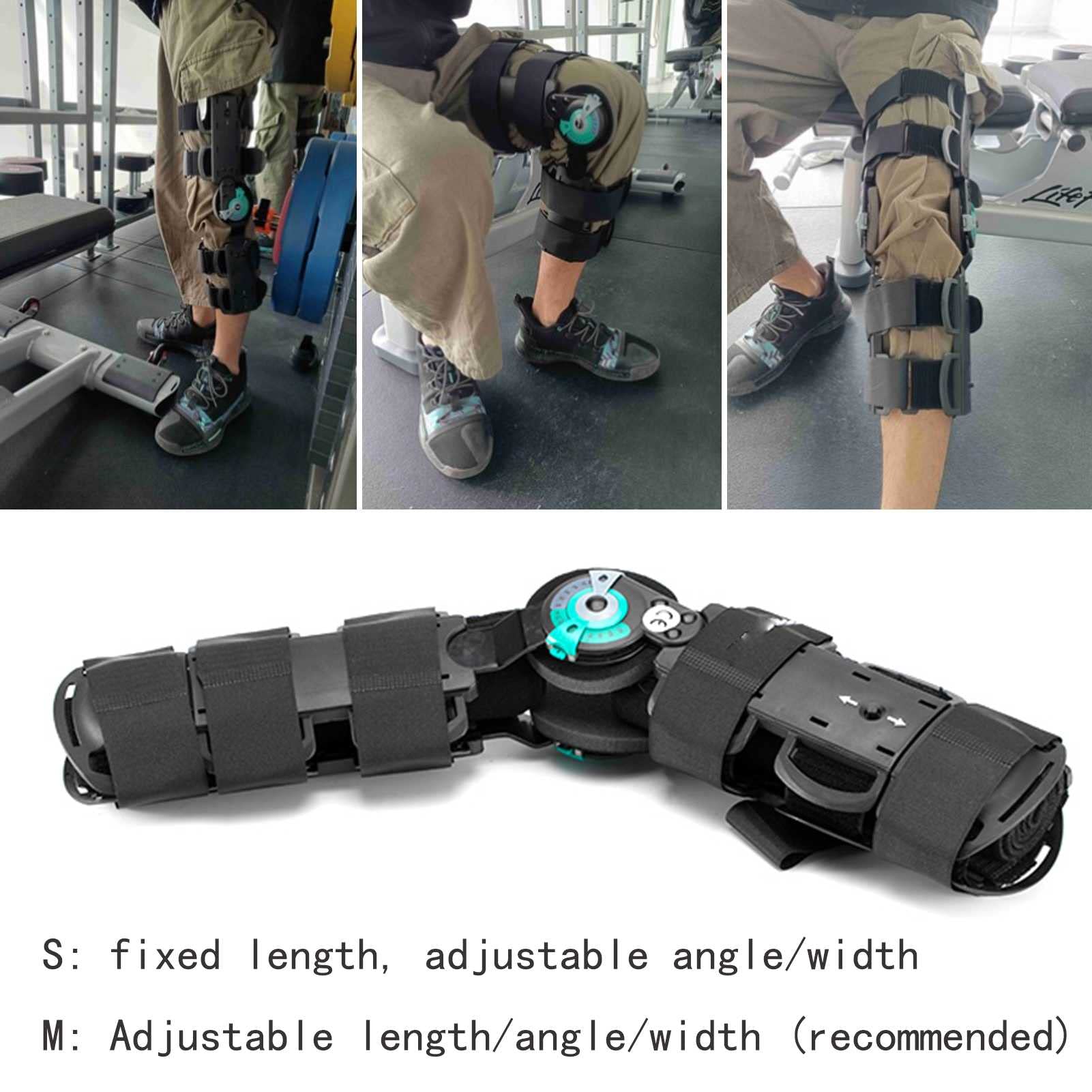 Tutore per ginocchio Immobilizzatore del ginocchio Ginocchiera incernierata Rom Stabilizzatore della gamba di recupero post operatorio per Acl, Mcl e Pcl Angolo di lesione La lunghezza della circonfe