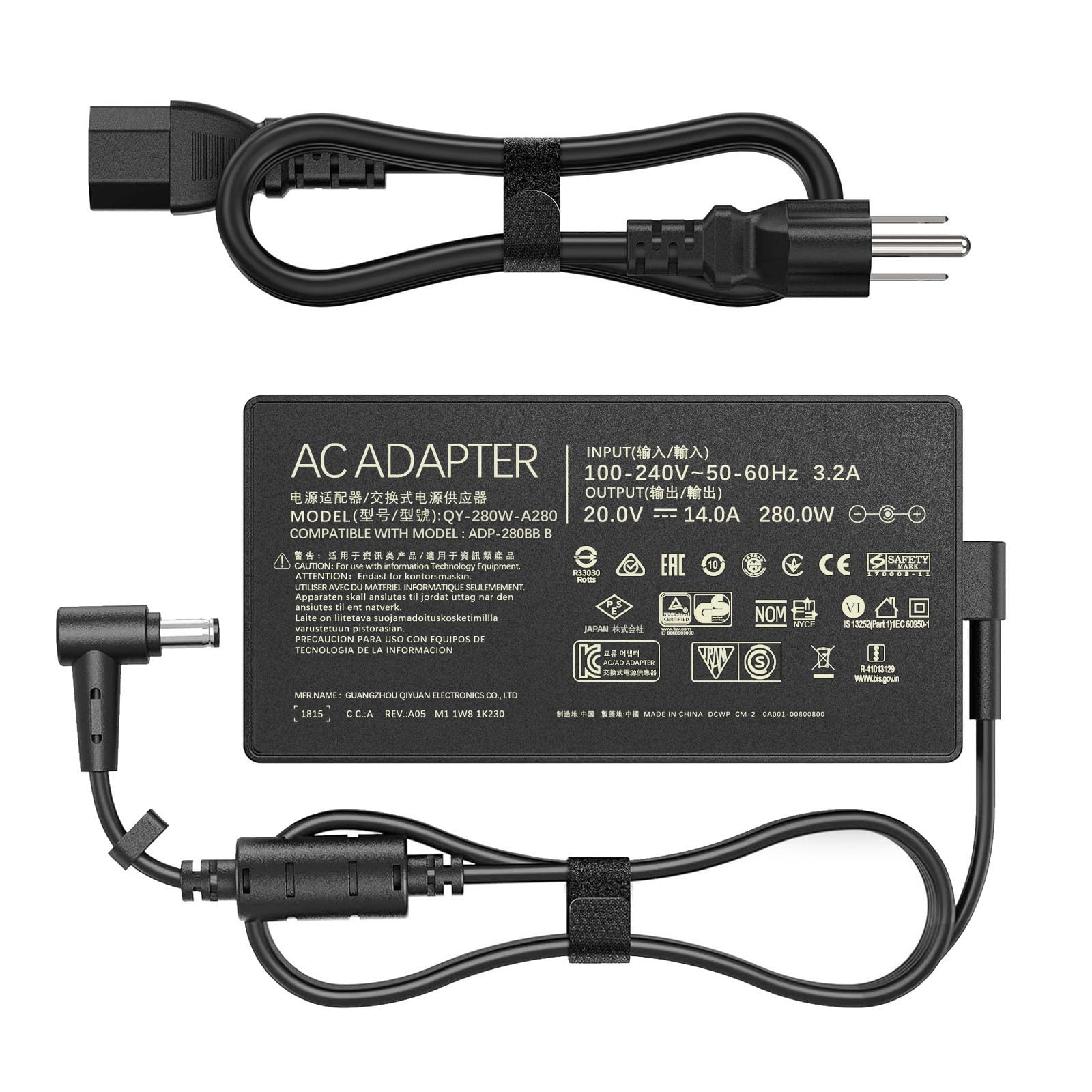 280W ADP-280EB B AC Charger Compatible with Asus Rog Flow X16 Rog Strix G15 G16 G17,14A/20V AC Adapter Rog Strix G18 Rog Strix Scar 15 17 SE ROG Zephyrus M16 Tuf Gaming A16 (6.0 X 3.7mm)