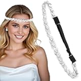 Aprince Rhinestone Headband Women, Silver Rhinestone Headpiece, Adjustable Crystal Headbands for Women, Bling Diamond Headband, Thin Elastic Headbands Sparkly, 70s Silver Diamond Head Piece