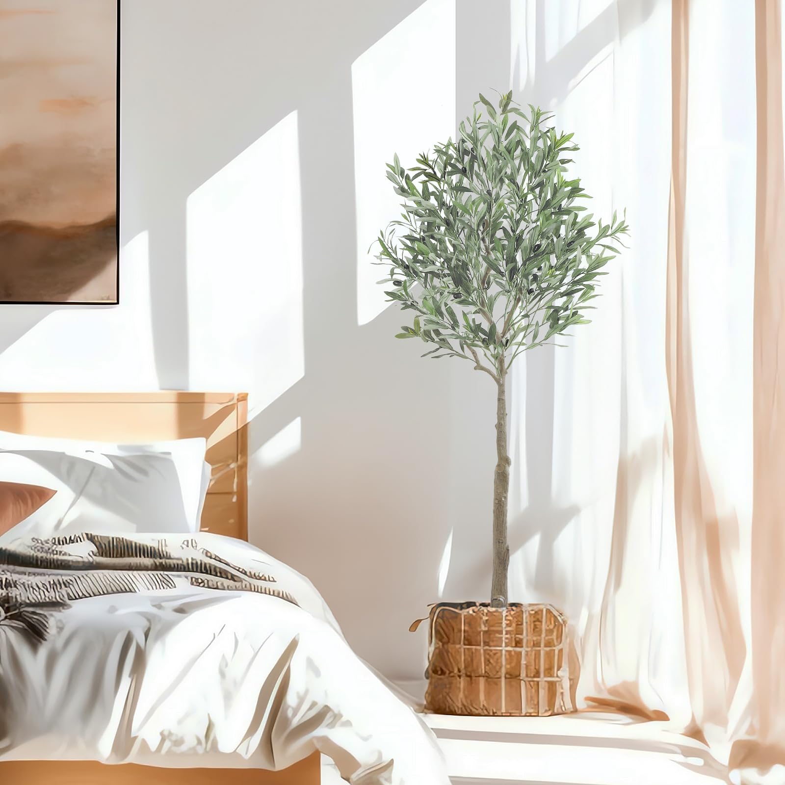 Oc'leaf Olivenbaum Künstlich - 150cm Künstliche Pflanzen Groß Olivenbaumpflanze, Künstlicher Olivenbaum im Topf, Olivenbaum Deko für Zuhause, Wohnzimmer, Schlafzimmer, Büro, Garten