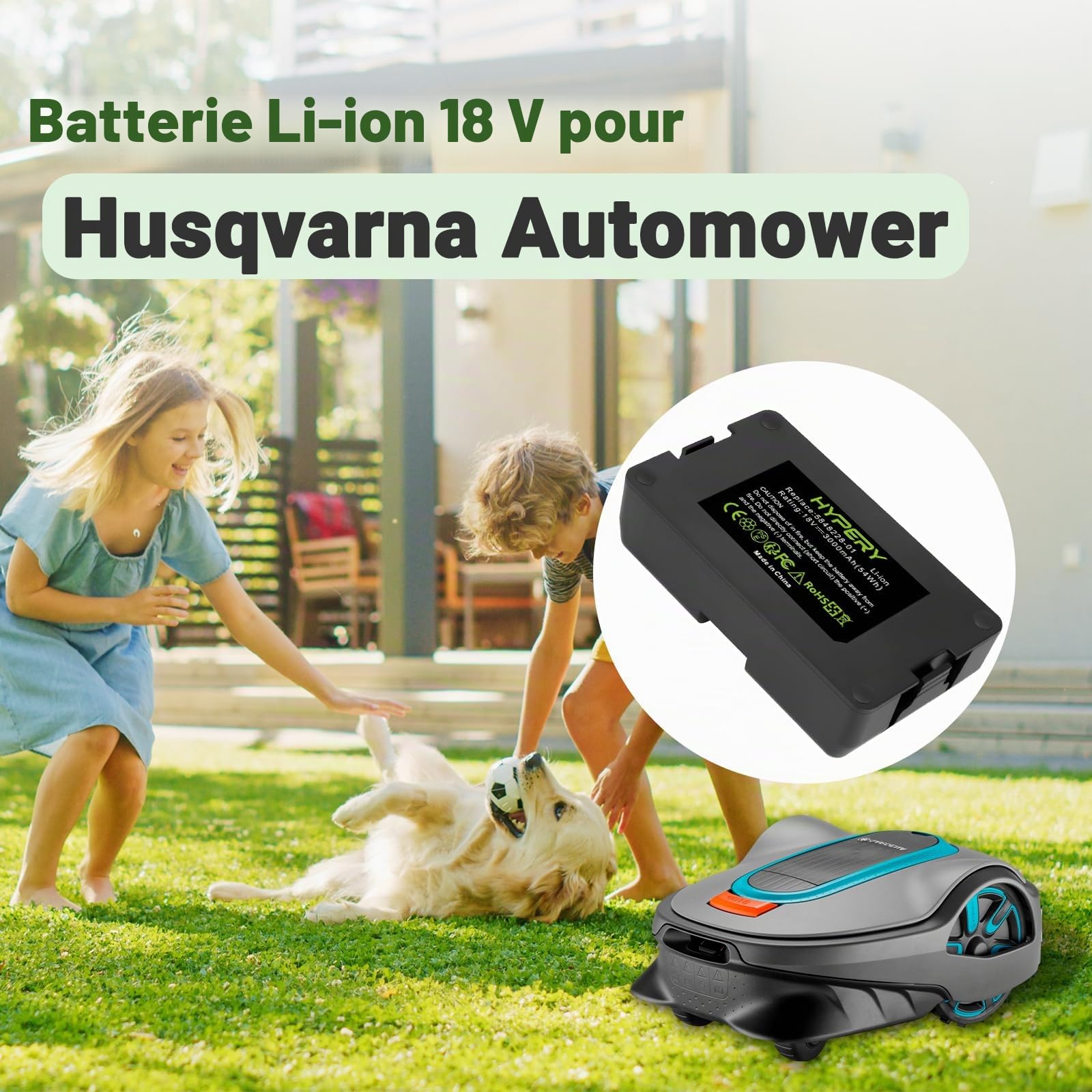 Batterie Li-ION de Rechange 18V 3000mAh pour Husqvarna Automower 115H/305/310/315/520, Limited 2020, Sileno City 2018/250/400/500, Sileno Life 1000/1250/2019/750/850, Sileno+ R100Li/+ R130Li/R160Li