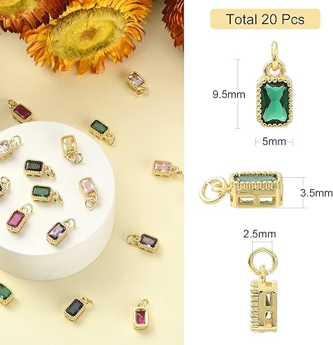 Miniatura 2 de DanLingJewelry 20 dijes rectangulares mezclados de circonita cúbica chapada en oro de 18 quilates, pequeños colgantes para hacer joyas, 0.374 x