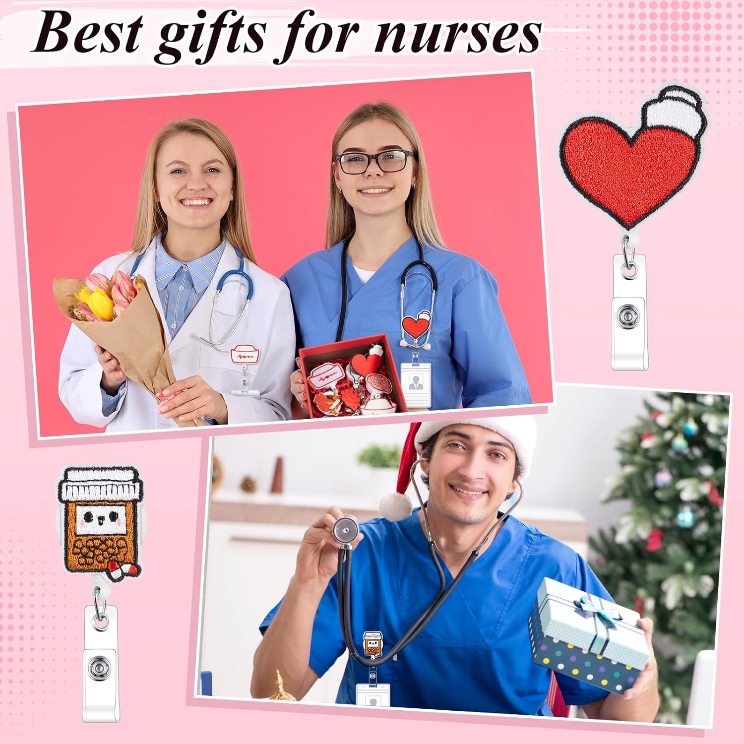 Henoyso 60 Pcs 60 Pcs Nurses Week Gifts Bulk 2026 for Women, CNA RN Nursing Appreciation Gifts Bulk, Retractable Badge Reel Nurse Keychain for Nurses Student Doctor Graduation (Stylish)