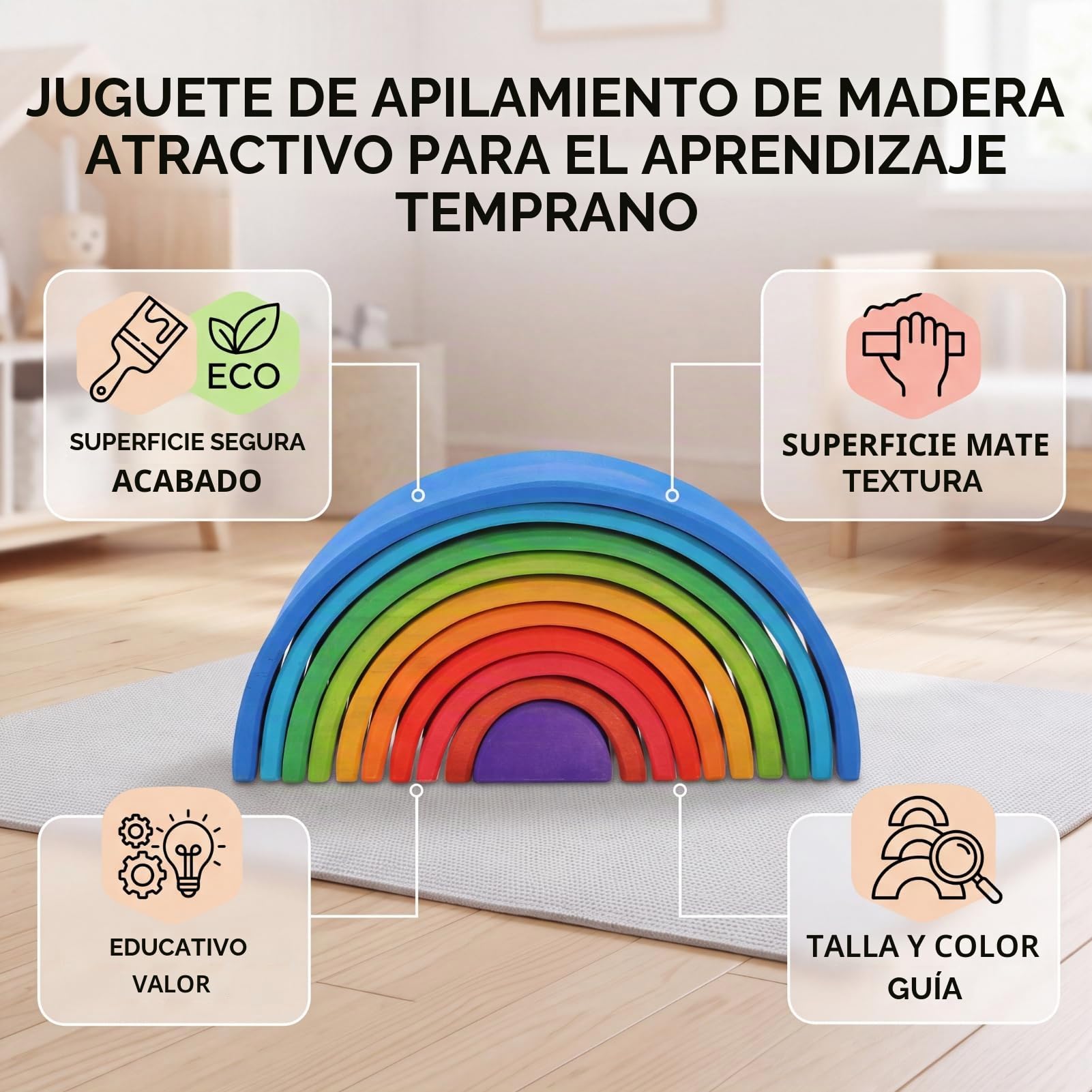 Bewinner Bloques Apilables de Madera Coloridos, Juguete de Anidación para Niños, Tiempo de Juego Educativo