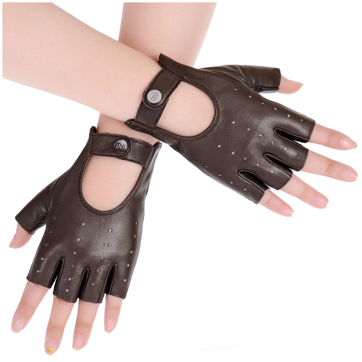 Womens Genuine Fingerless Leather Gloves Driving